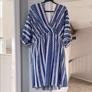 SHEIN Blue and White Patterned Dress